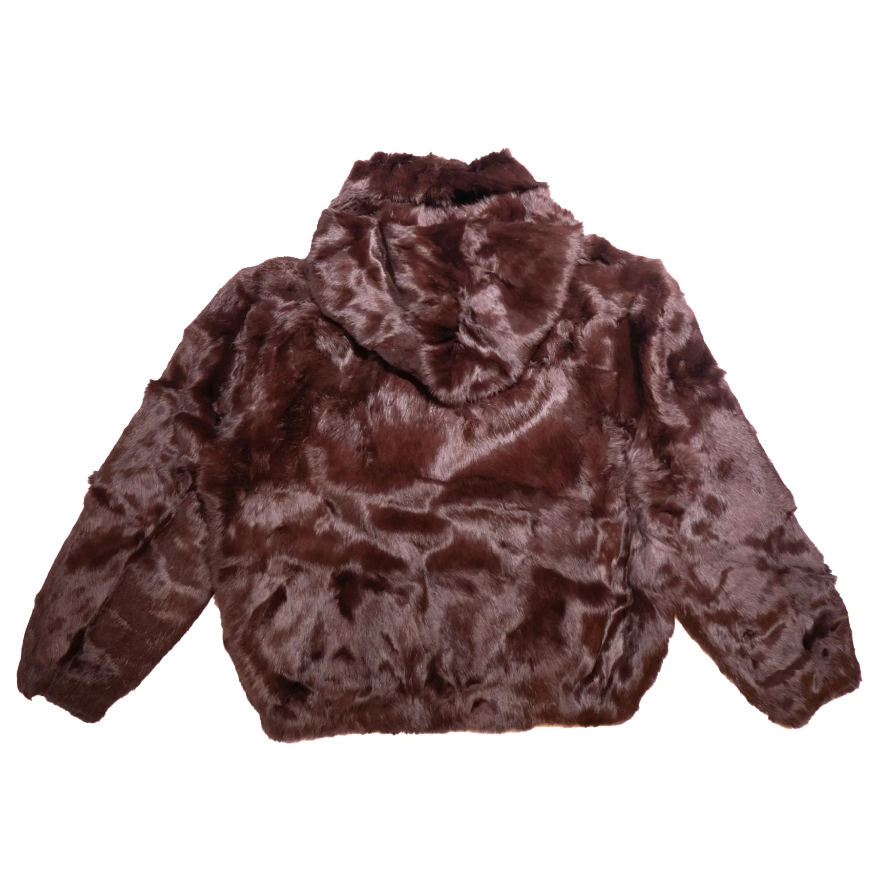 Winter Fur Women's Brown Rabbit Fur Hooded Bomber Jacket