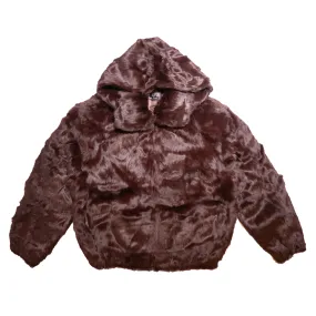 Winter Fur Women's Brown Rabbit Fur Hooded Bomber Jacket