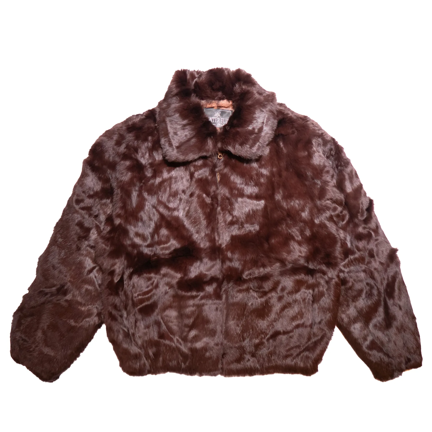 Winter Fur Women's Brown Rabbit Fur Hooded Bomber Jacket