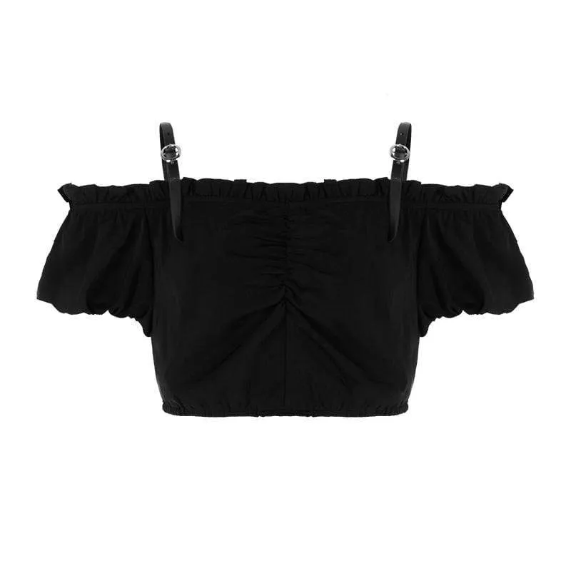 Women's Gothic Boat Neck Ruched Leopard Printed Crop Tops