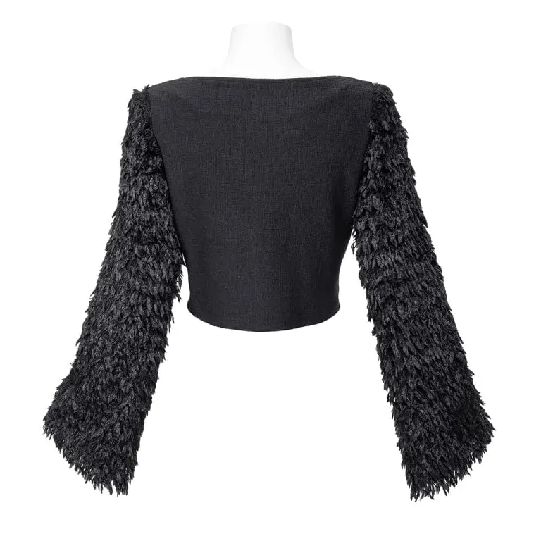 Women's Gothic Faux Fur Splice Lace-up Crop Top