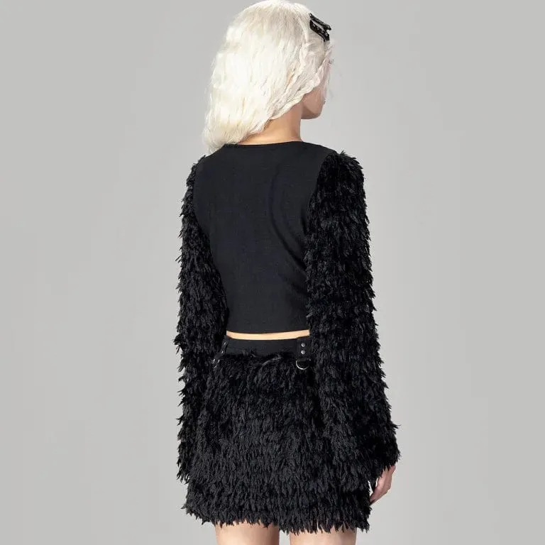 Women's Gothic Faux Fur Splice Lace-up Crop Top