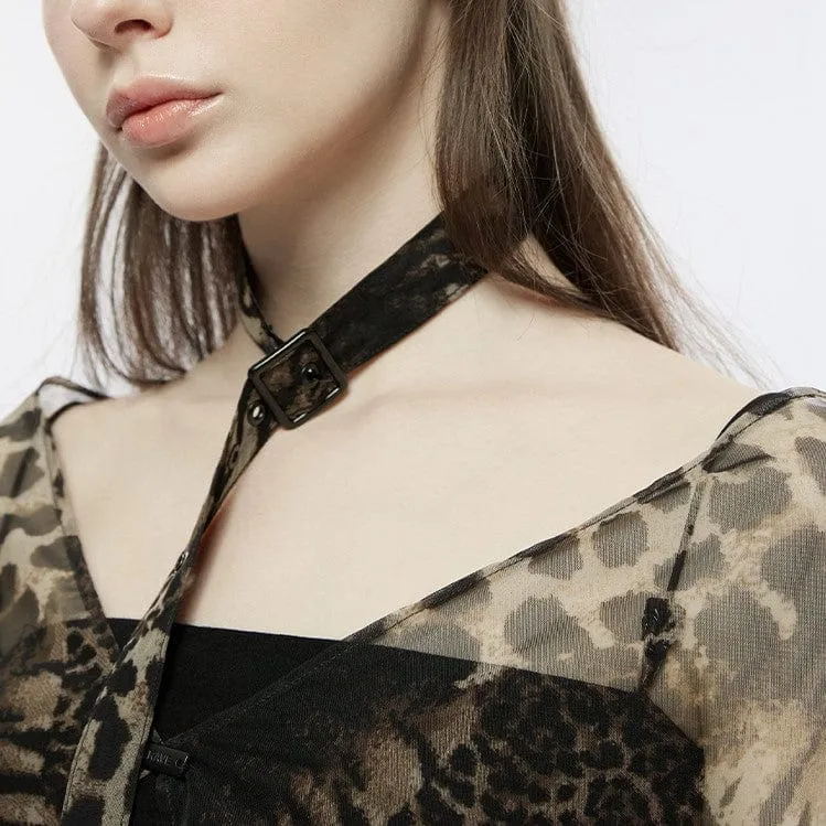Women's Grunge Leopard Sheer Chiffon Cape with Necktie