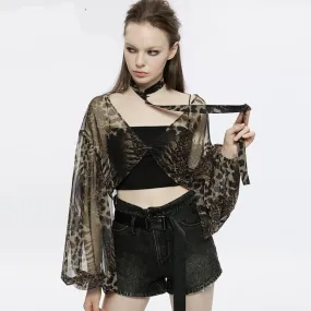 Women's Grunge Leopard Sheer Chiffon Cape with Necktie