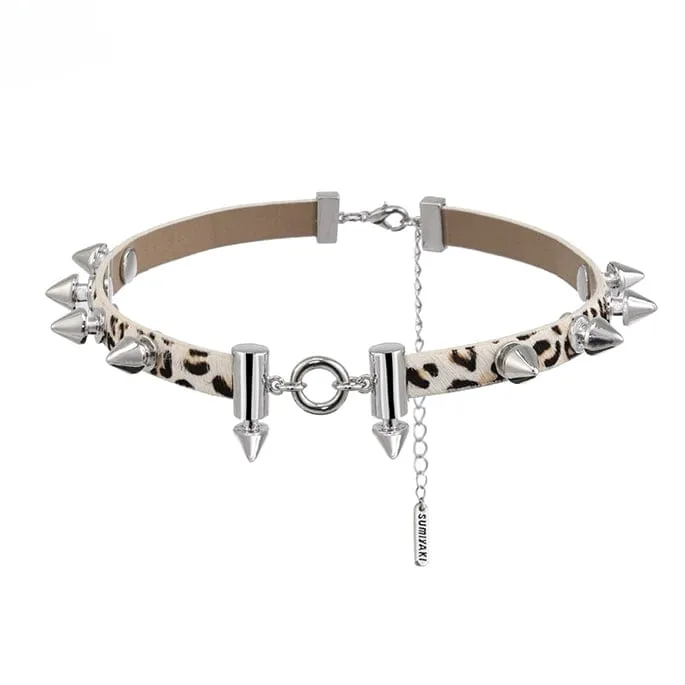 Women's Grunge Rivets Leopard Printed Choker