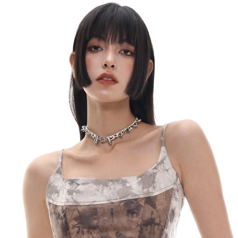 Women's Grunge Rivets Leopard Printed Choker