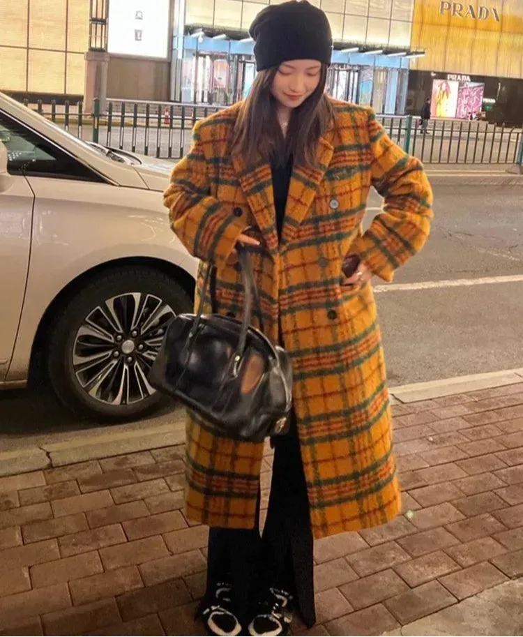 Women's Retro Plaid Trench Overcoat
