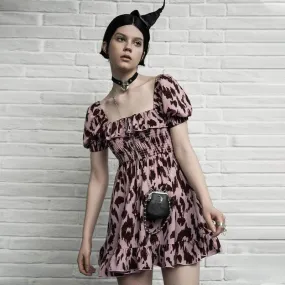 Women's Square Collar Leopard Printed Ruched Dresses