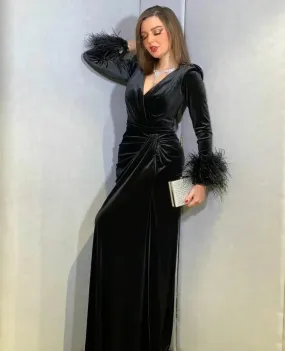 Women's Velvet V-neck Dress S5065419