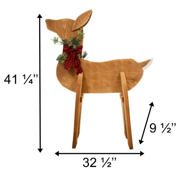 Wooden Doe Statue Outdoor Christmas Decoration