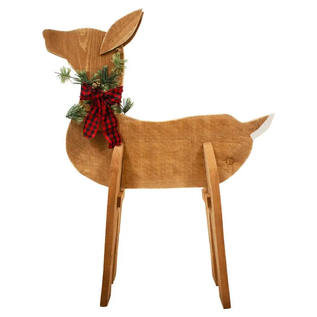 Wooden Doe Statue Outdoor Christmas Decoration