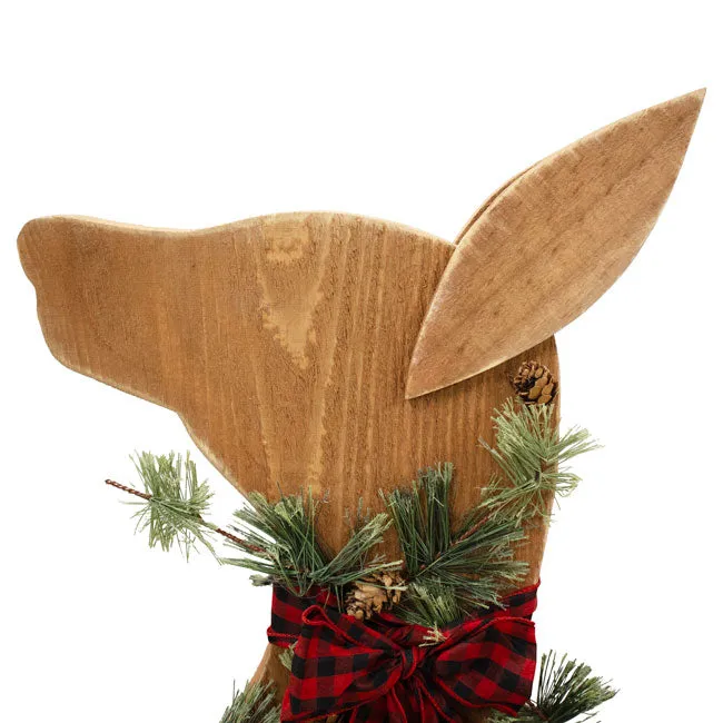 Wooden Doe Statue Outdoor Christmas Decoration