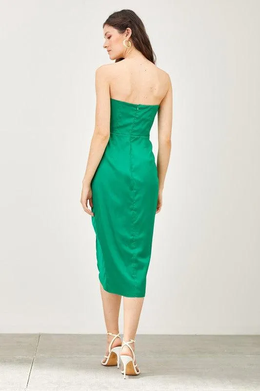 wrap strapless midi dress