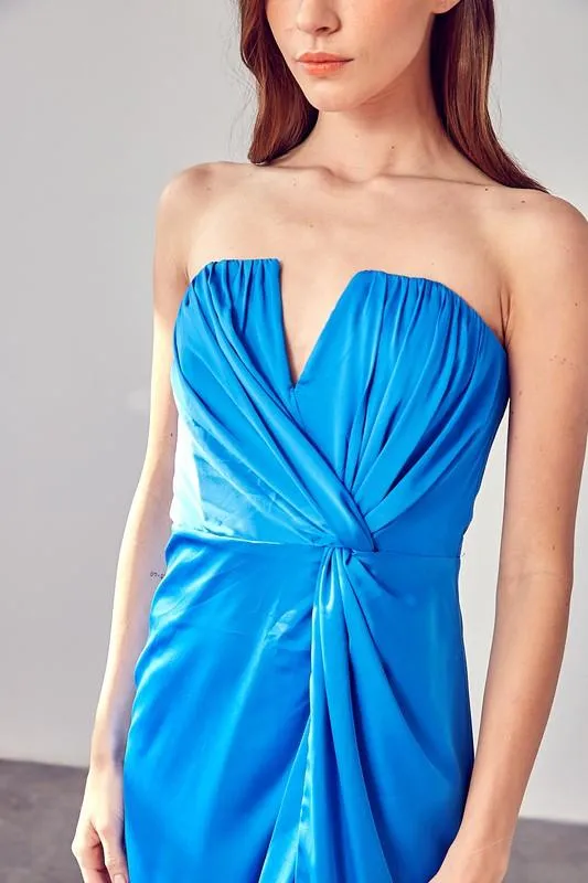 wrap strapless midi dress