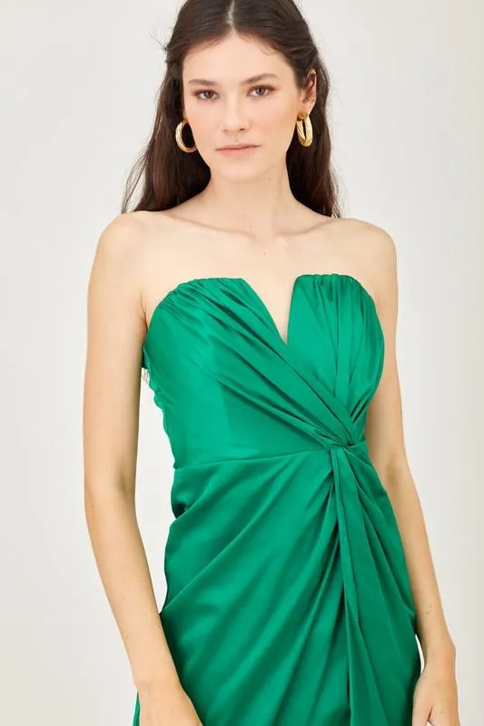 wrap strapless midi dress