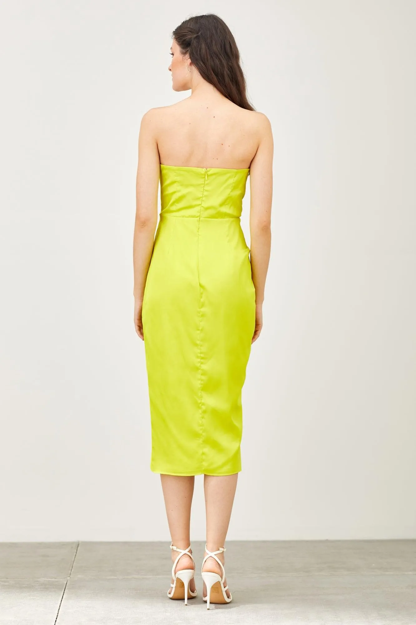 wrap strapless midi dress