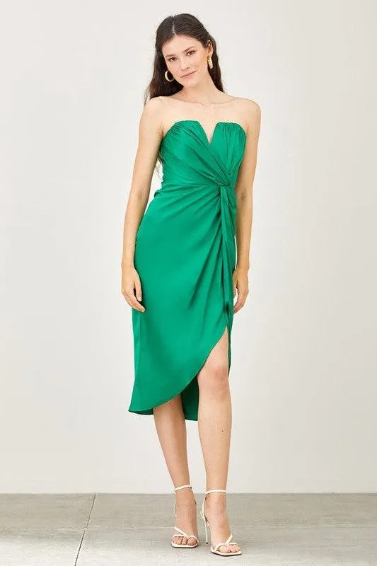 wrap strapless midi dress
