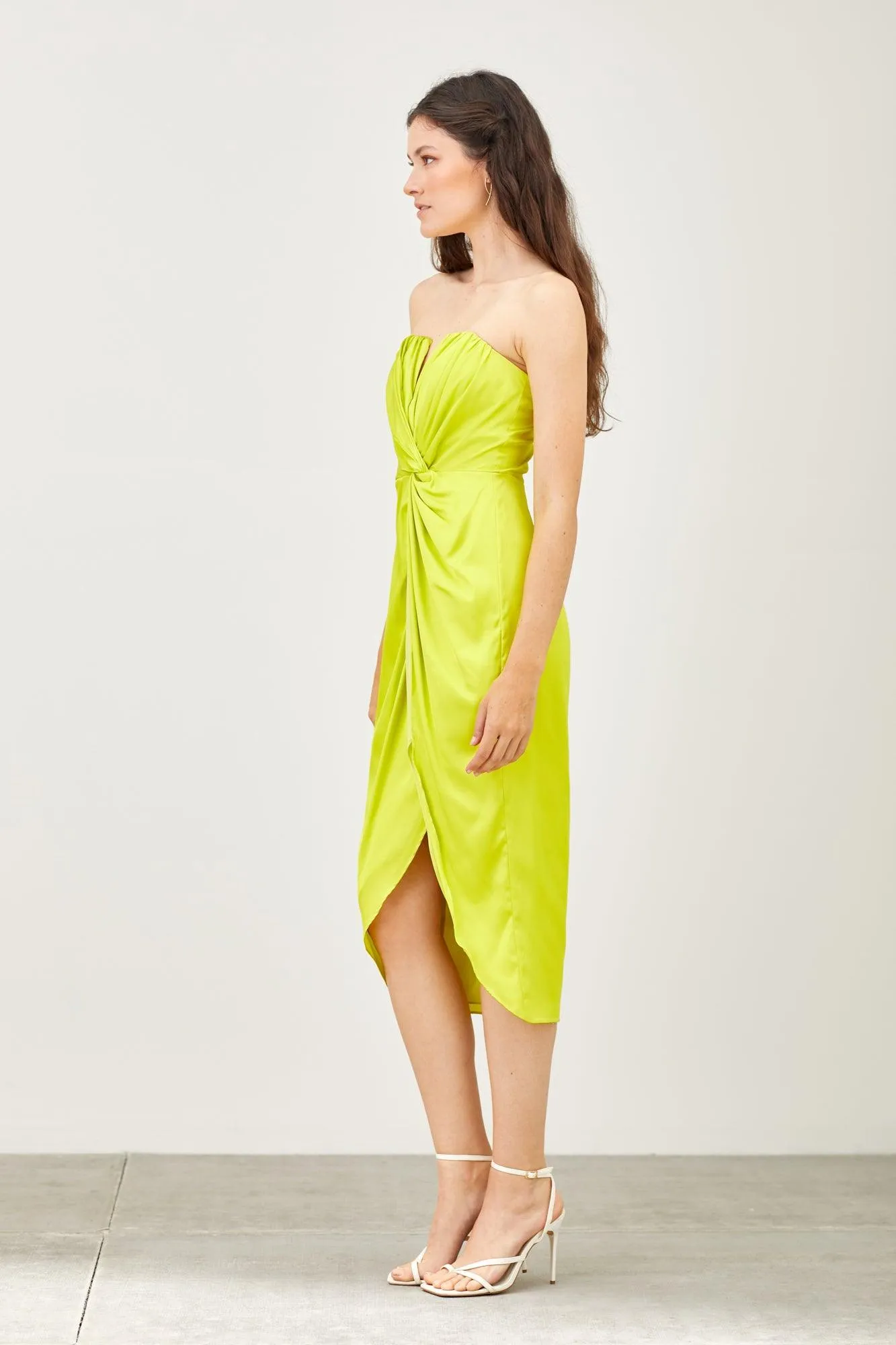 wrap strapless midi dress
