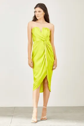 wrap strapless midi dress