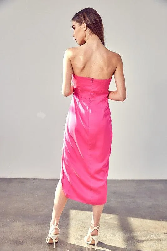 wrap strapless midi dress