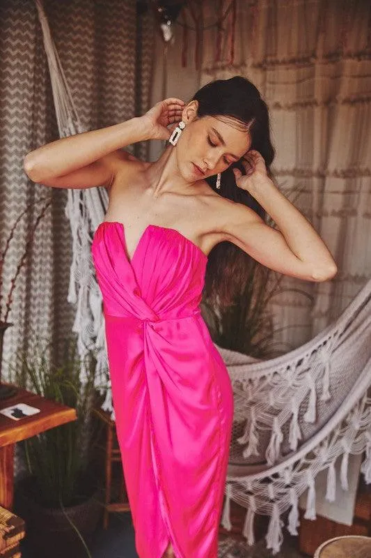 wrap strapless midi dress