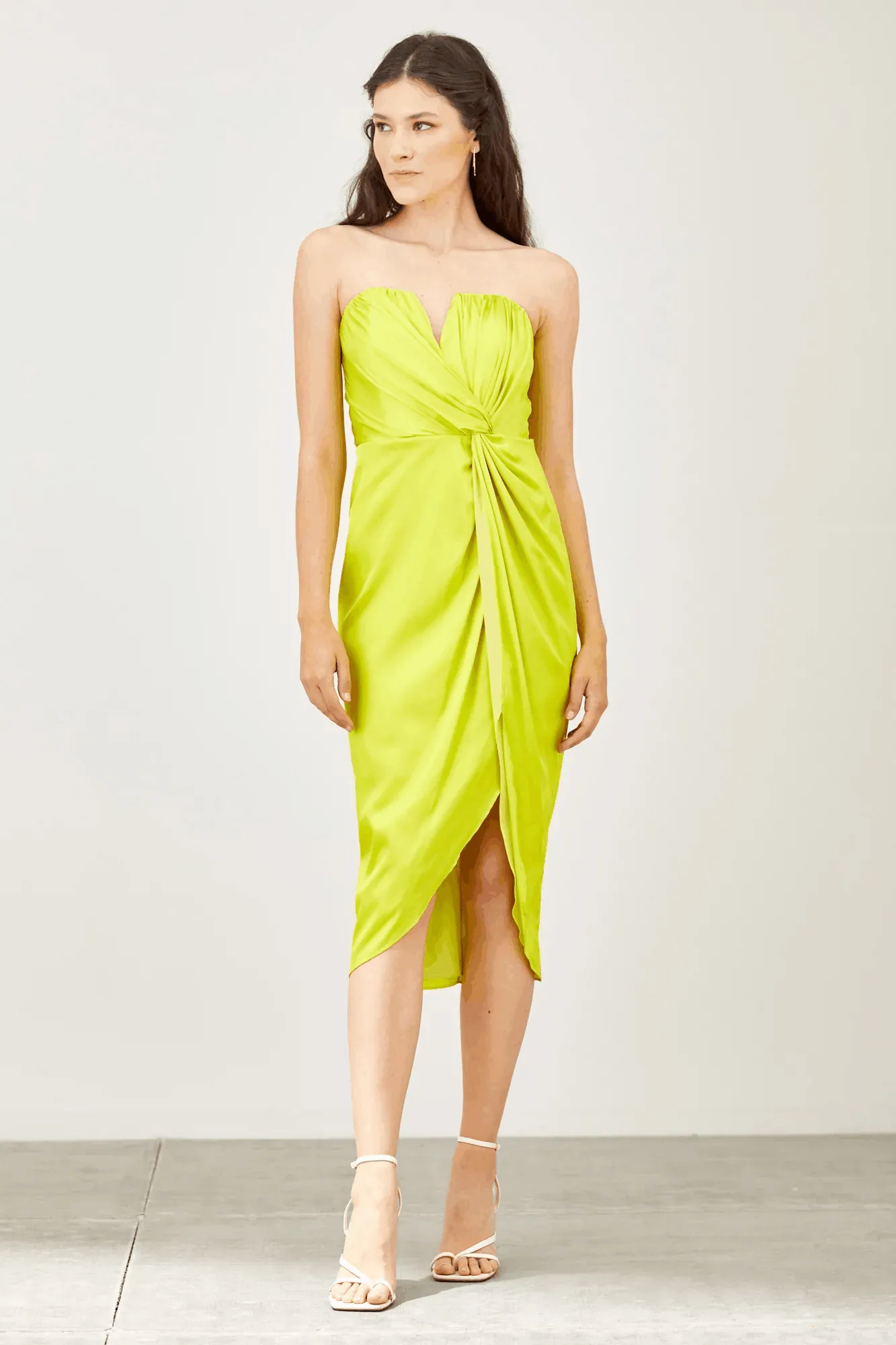 wrap strapless midi dress