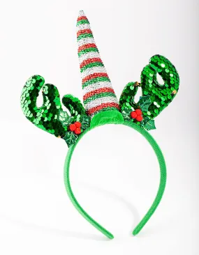 Xmas Green Unicorn Reindeer Headband